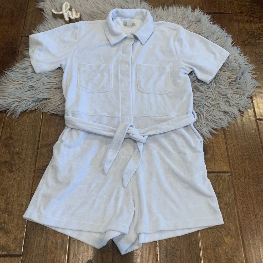 Outerknown Shortall Romper Rewind Snap Front Tie Waist White Size Medium New